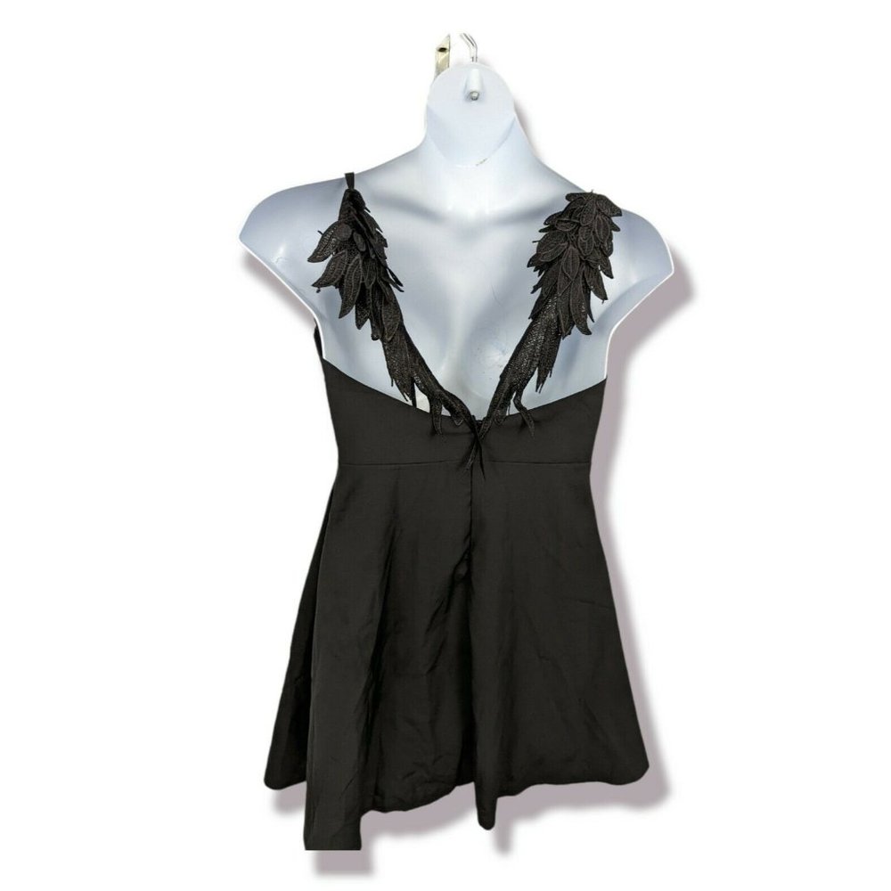 OverMal Black Spaghetti Strap Wing Back Skater Dress Size L